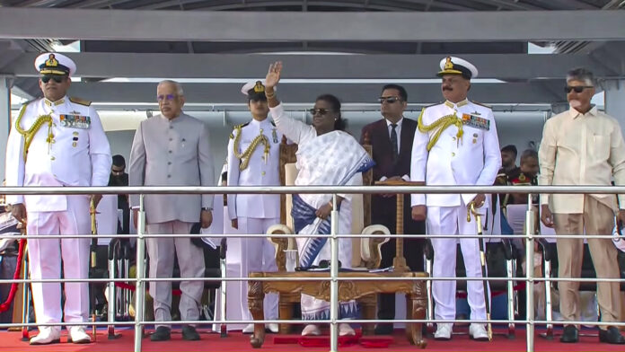 President Droupadi Murmu Says Indian Navy Vigilant in Safeguarding Maritime Interests at International Fleet Review
