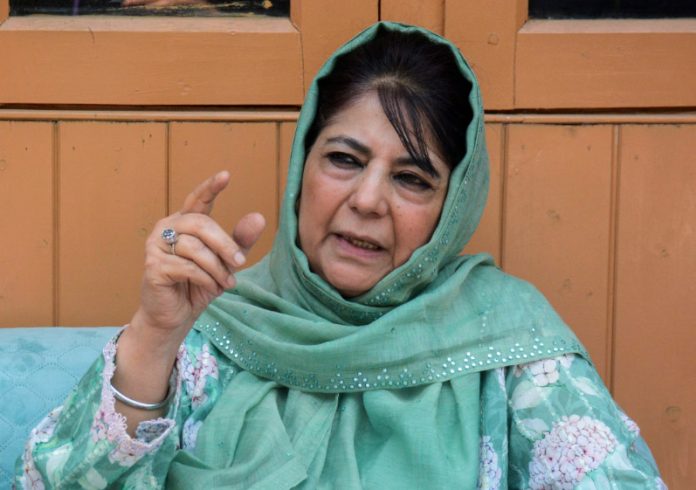Mehbooba Mufti addressing media in Srinagar
